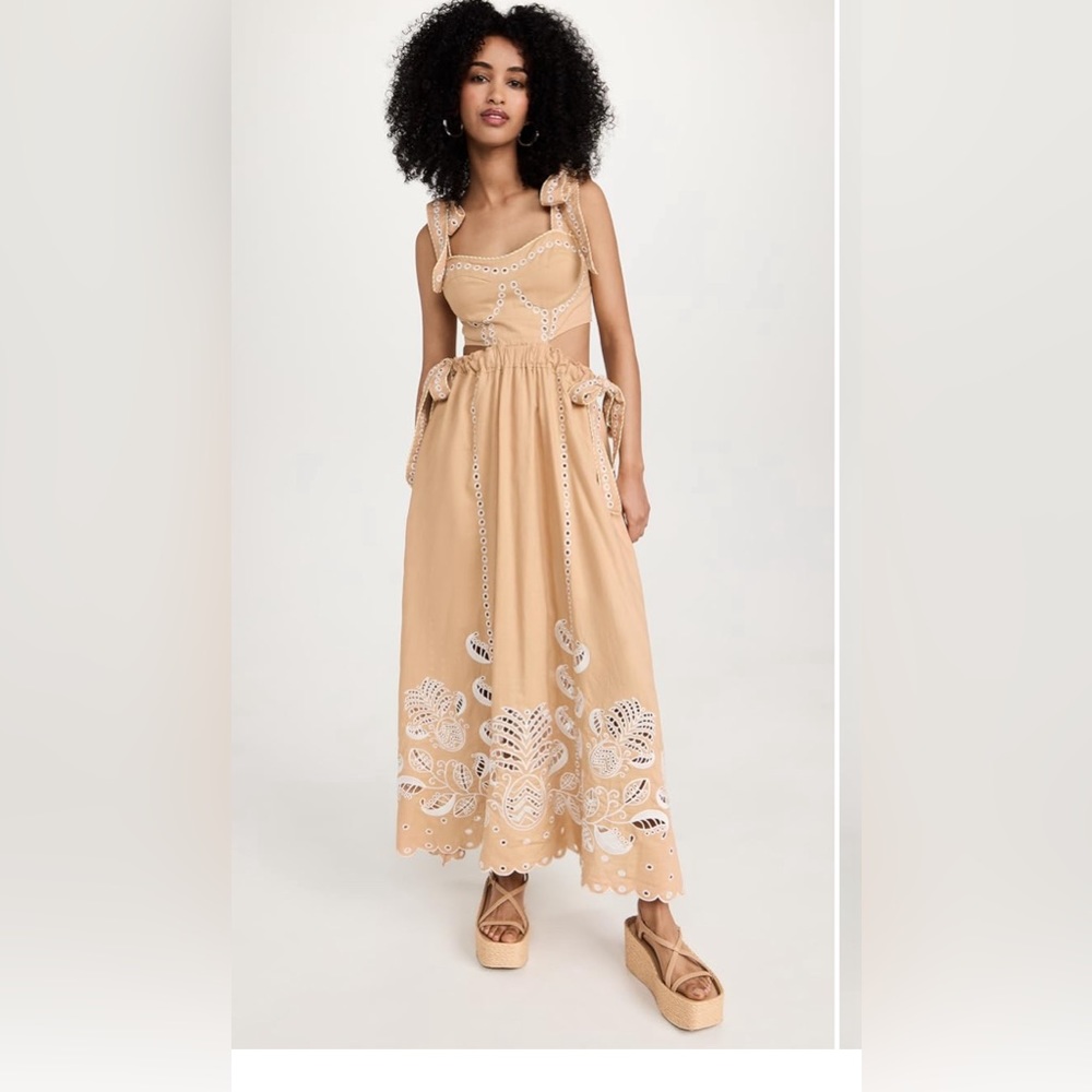 Farm Rio Sand Richelieu sleeveless midi dress